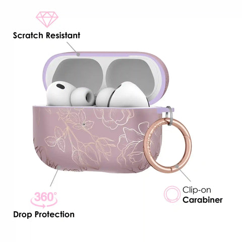 Dusty Rose Chrome Floral AirPods Case