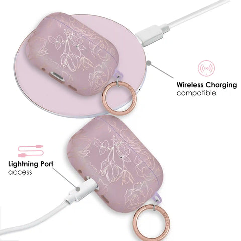 Dusty Rose Chrome Floral AirPods Case