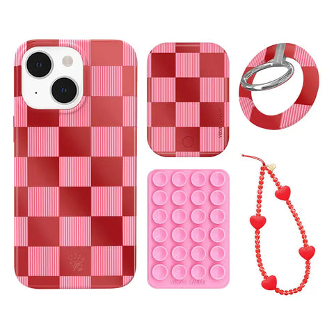 Rose Vibe Checkered iPhone Bundle Set - Grip