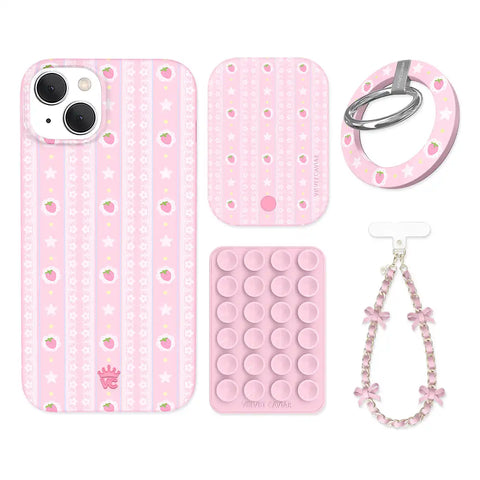 Strawberry Macaron iPhone Bundle Set - Grip