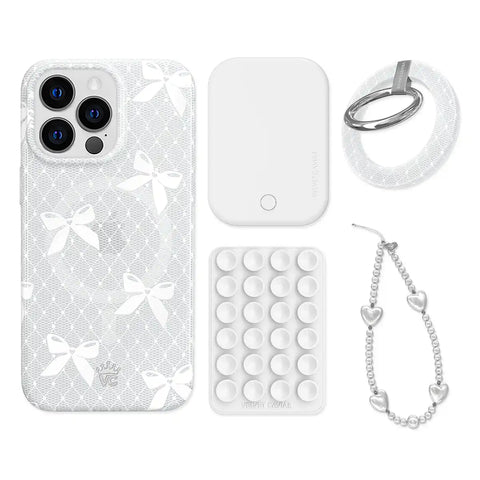 Vintage Lace Bows iPhone Bundle Set - Grip