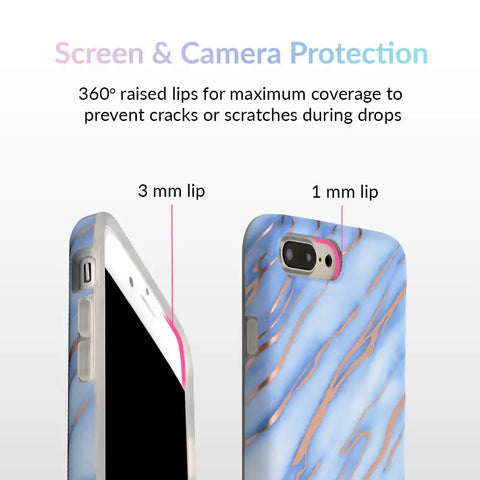 Sky Blue Rose Gold Chrome Marble iPhone case