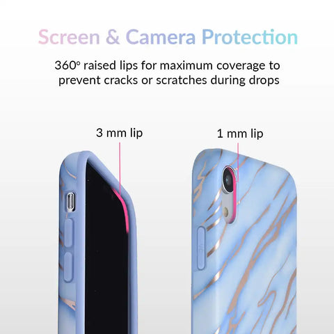 Sky Blue Rose Gold Chrome Marble iPhone case