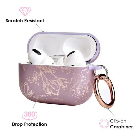 Dusty Rose Chrome Floral AirPods Case