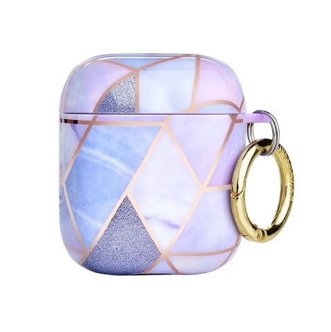Purple Geometric Marble Airpods Case